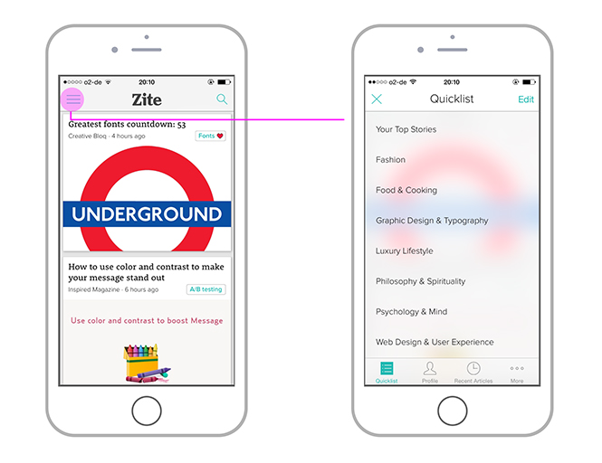 Zite als Beispiel für eine iOS Navigation