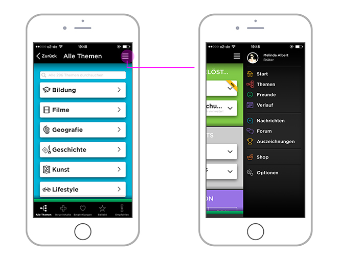 QuizUp und die Verwendung einer iOS Sidebar-Navigation