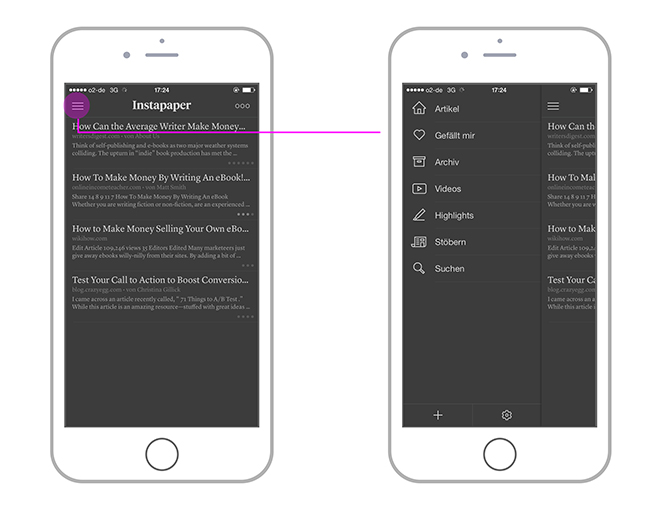 Gutes Beispiel für Hamburger-Icon und Listennavigation